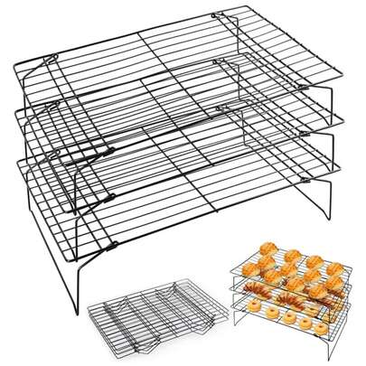 1/3 stöckiger stapelbarer Kühlung Rost, zum Abkühlen von Keksen, Pizza, Kuchen - 16 x 10 Zoll (ca. 40 cm x 25 cm) Backrost, Kühlung Rost - Schwerer Kühlung Rost zum Kochen, Backen und Spülmaschinen Backzubehör - Schwarz