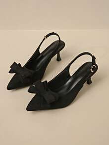 JABOOLINX Giày sandal quai ngang thanh lịch kiểu Pháp cổ điển, sandal nơ thời trang mùa xuân/hè, giày cao gót mũi nhọn sành điệu mới về, sandal nơ công sở nhẹ nhàng, sandal đa năng mùa hè mới phù hợp với váy. - màu đen - Xem 7