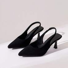 女士黑色尖头时尚高跟凉鞋，百搭舒适简约优雅个性化显瘦休闲派对鞋，夏季凉鞋 - 黑色 - 查看 16