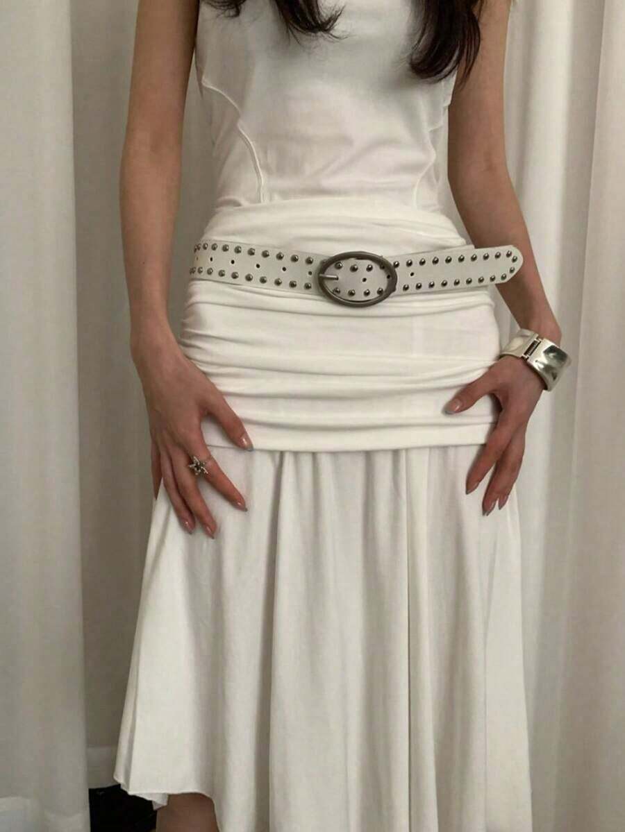 1pc Women's Black PU Leather Punk Style Rivet Belt Fall, Autumn, Halloween - 黑色 - 查看 1