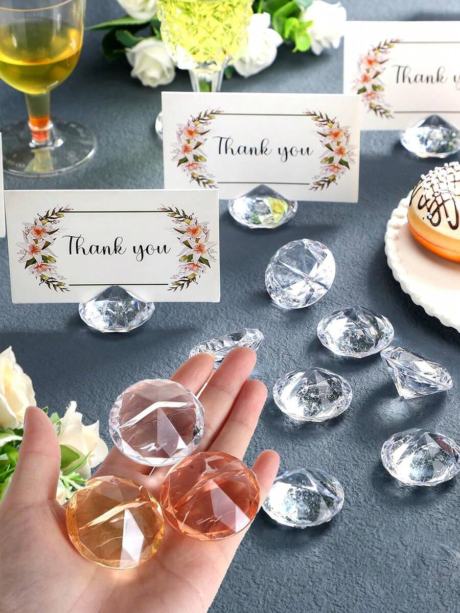 1/4/8pcs Diamond Shaped Acrylic Card Holders, Mini Card Display Stand, Suitable For Table Numbers, Place Cards, Seating Cards, Birthday, Party, Wedding