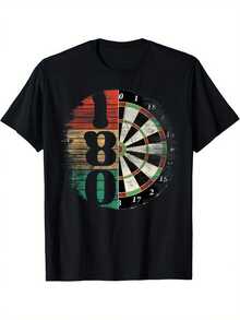 Camiseta Gráfica Retro para Hombre con Diseño de Dardos 180 de los 80 - Camiseta Negra Casual de Manga Corta con Estampado Digital Desgastado, Ideal para Actividades al Aire Libre en Verano, Perfecta para Entusiastas de los Dardos y Uso Diario, Material Lavable. - Negro - Ver 6