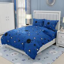Bộ ga trải giường 3 món phong cách Ins in hình bầu trời sao vũ trụ (1 ga trải giường + 2 vỏ gối, không kèm ruột chăn), chất liệu mềm mại, thoáng khí với họa tiết hành tinh và chòm sao, bộ ga giường đa năng dùng được cả bốn mùa cho phòng ngủ và phòng khách. - Màu xanh lam - Xem 5