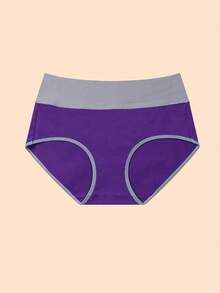 1条装纯棉高腰女士内裤，柔软全包臀，透气弹力，尺码S-XXL - 紫羅蘭色 - 查看 11