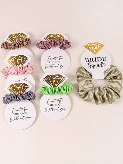 12pcs Solid Color Hair Scrunchies With Cardboard, Wedding Party Hair Accessories, Painless Elastic Hair Ties For Everyday Wear, High Ponytail