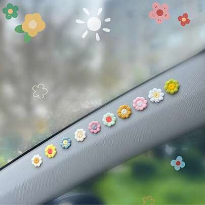 10 chiếc hoa đan nhỏ, decal trang trí nội thất xe hơi, hoa nhỏ nhiều màu sắc, phụ kiện xe hơi, tiệc theo chủ đề, lễ hội.