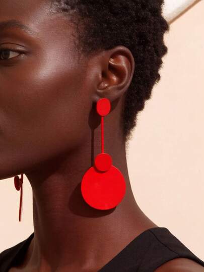 1 Pair Silver Needle Candy Color Earrings, Minimalist Geometric Round Dangle Earrings, Enamel Macaron Color Jewelry