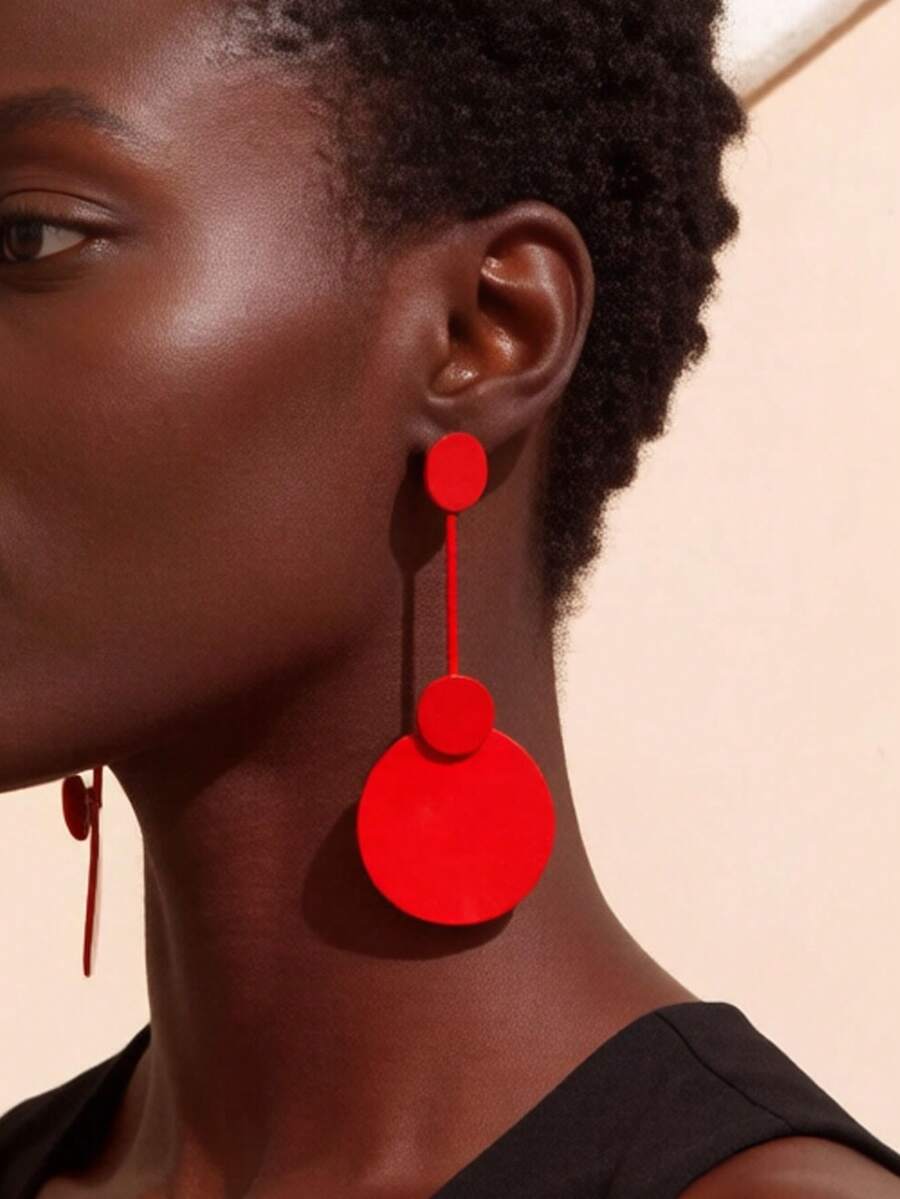 1对银色针形糖果色耳环,简约几何圆形吊坠耳环,珐琅马卡龙色首饰 - 耳環 - 查看 1