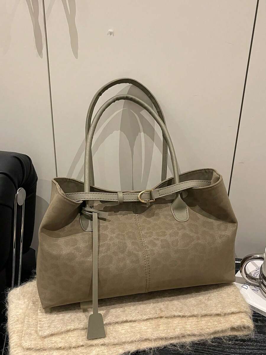 New Versatile Commuter Bag, Leopard Print Stylish Large Capacity Tote Bag, Fashionable High-Sense Handbag & Shoulder Bag - Green - View 1