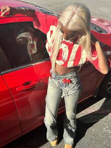 Oversized Cropped "850 SIMWON ARCHIVE" Distressed Graphic T-Shirt, Vintage Washed Red Cotton Fabric, Unisex Loose Boxy Fit Casual Short Sleeve Streetwear Top - 紅色 - 查看 1