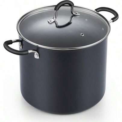 Nonstick Stockpot Soup Pot With Lid Professional Hard Anodized 10 Quart, Oven   - Stay Cool Handles, Black