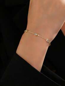 1 chiếc vòng tay bạc S925 Sterling Silver khảm hình trái tim nhỏ nhắn, tinh tế, phong cách thời trang nữ ngọt ngào dễ thương cá tính theo phong cách INS tối giản thanh lịch đa năng món quà trang sức tinh tế - Yêu - Xem 13