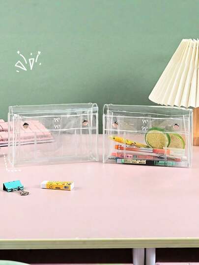 1个透明PVC铅笔盒大容量学生文具袋便携防水文具收纳袋