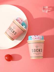 1 Pair Of Incredibly Cost-Effective Multicolor Mid-Calf Gift Socks, Available In Men's And Women's Styles, Couple Gift Box Set, Soft And Novelty Ice Cream Socks, Whimsical Food-Inspired Creative Design, Comfortable And Versatile, Suitable As Birthday Gifts - Multicolor - View 6