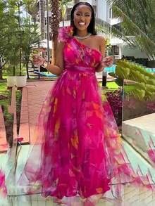 Women's Dresses 2026 Summer New Arrival Women's Fashion Print V Neck Sleeveless Light Luxury Heavy Industry Dress - 粉色 - 查看 1