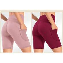 2-Pack Women's Yoga Shorts 5", High Waisted Biker Shorts With 4 Pockets For Cards & Phone, Sweat Wicking Quick Dry Stretchy Fabric, Casual Gym Wear For Spring Running, Cycling & Lounge - 2PCS(Black) - 查看 10