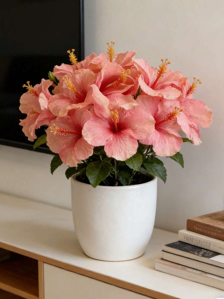 鮮紅色夏威夷木槿花人造花配綠葉，適合居家裝飾、花園裝飾、節日裝飾及春夏室內攝影，逼真盛開的夏威夷派對裝飾人造花 - 粉色 - 查看 1