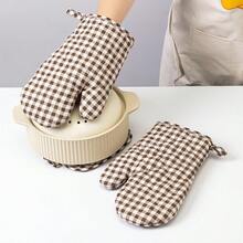 Coffee Grid Oven Mitts And Heat-Resistant Mat, Double-Sided Quilted, Washable, Heat-Resistant Gloves For Daily Use, Cooking Heat-Resistant Gloves, Heat-Resistant Mat Gift Baking Set, 2-Piece Or 4-Piece Set - Xem 4