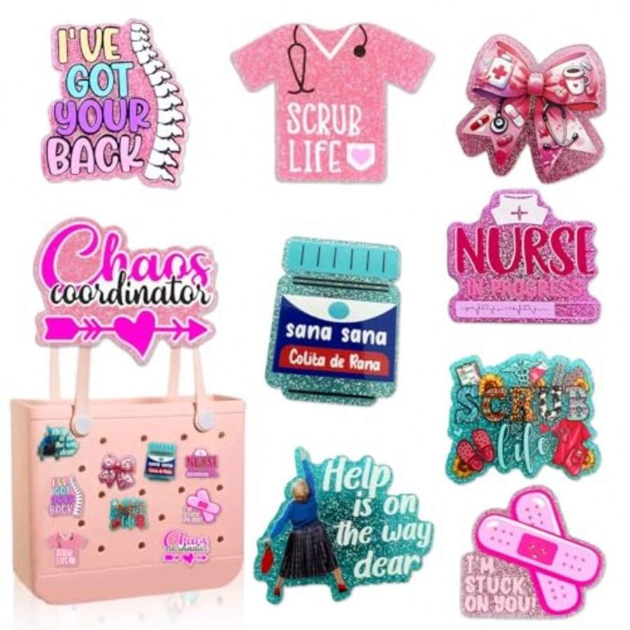 Bling Nurse Charms For Bogg BagCute Acrylic Medical Bag Charms For Bogg Accessories Compatible With  Beach Tote Decoration Accessories For Nurse Girls Women - 護士 9件套 - 查看 1