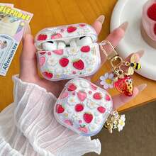 Strawberry Flower Double-Sided Design Protective Case Compatible With Apple Pro 3, Pro 2/Pro/4th Gen Bluetooth Earphone Case (Earphones Not Included) - Red - View 7