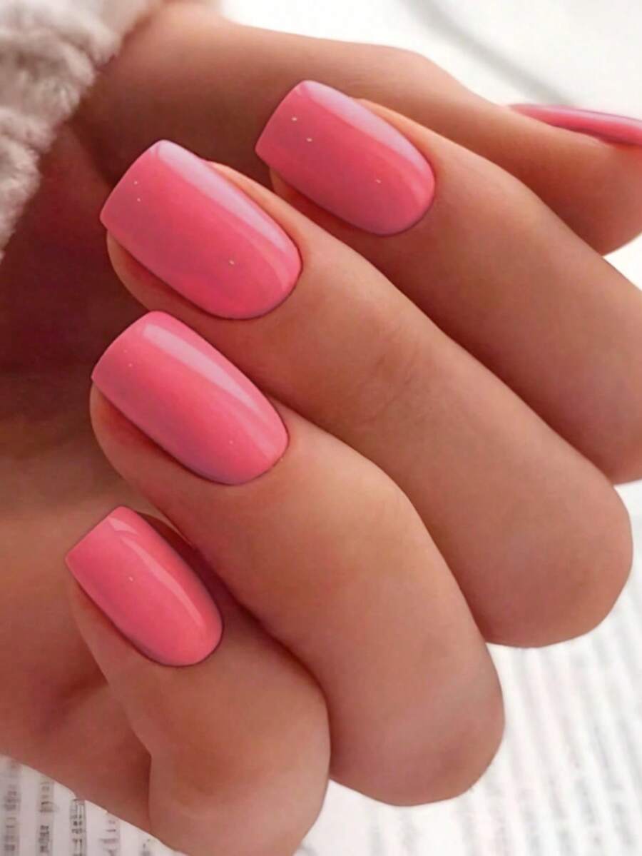 24片装短方形粉色纯色美甲贴片套装，适合派对、婚礼或日常佩戴。 - 淺粉色 - 查看 1