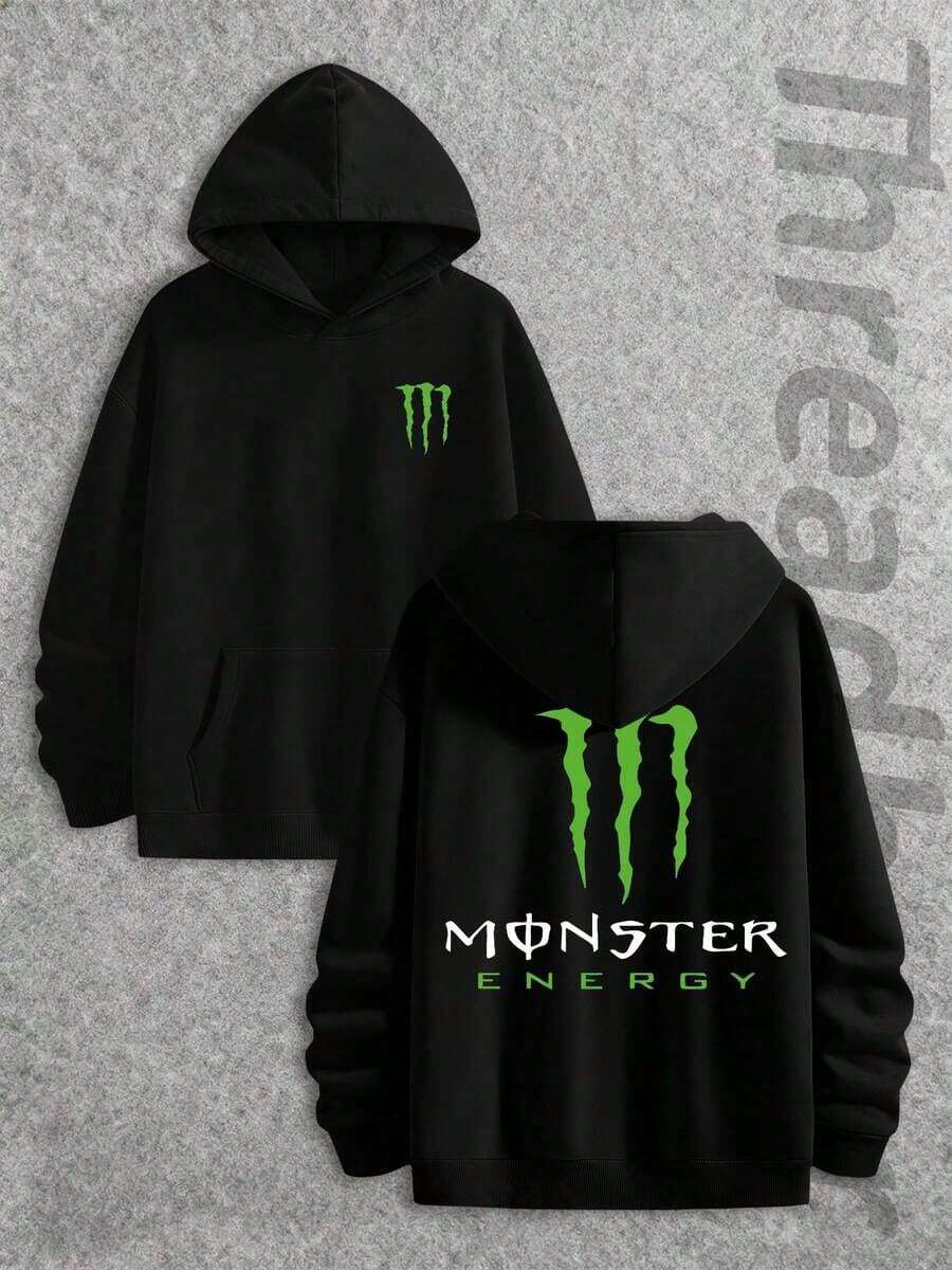 Off Road Motorcycle  Sweatshirt, Green Monster Paw Print Double-Sided Pattern Off-Road Vehicle Hooded Sweatshirt, Men's Casual Sports Hooded Sweatshirt, Long Sleeved Hooded Sweatshirt, Suitable For Autumn And Winter Wear, Suitable For Both Men And Women, The Best GiftWarm And Comfortable - 黑色 - 查看 1