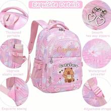 Capybara Themed Large Capacity Backpack - Cute Blue & Pink Zipper Closure, Laptop Compartment, Polyester Material, Lightweight & Fashionable, Suitable For Commuting And Back To School, Padded Shoulder Straps, Secure Zipper Closure, Travel Backpack, Fun Design, Sturdy ,Back To School Supplies School Essentials - Multicolor - View 3