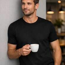 Men's Basic T-Shirt, Plain Cotton, Premium Peruvian Knit - Black - View 7