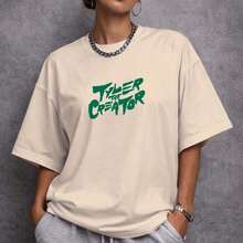 Oversized Tyler Creator Singer Music T-Shirt, Premium Streetwear, Summer/Winter T-Shirt - 卡其色 - 查看 5
