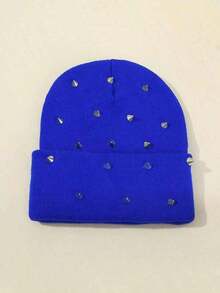 1Pc Men Punk Rivet Beanie Knit Hat,Goth Gothic Skull Caps Winter Warm Beanies Cap Men,Suitable Street Wear.Fall - 多色 2 - 查看 3