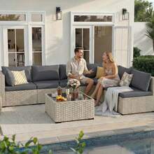 Outdoor Seat Cushion Set Waterproof & Fade-Resistant Patio Chair Cushions With Removable Cover, Deep Seat & Back Cushion Outdoor Patio Furniture Non-Slip Straps & Handle For Garden, Deck, Porch, Sofa Chair Cushion Set - 灰色 - 查看 11