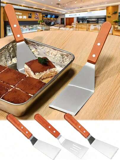 2 chiếc xẻng làm bánh brownie bằng thép không gỉ cán gỗ, dụng cụ cắt bánh chuyên nghiệp, hoàn hảo cho tiramisu, brownie, lasagna và các loại bánh nướng.