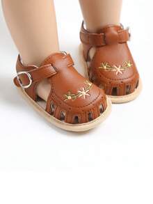Infant Girls' Summer Sandals, Outdoor Toddler Shoes, Elegant White Embroidery - Brown - View 10