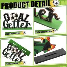 6pcs Soccer Themed Wooden Desktop Decor - Green & Black "SOCCER" Letter Design - 6Pcs - View 2
