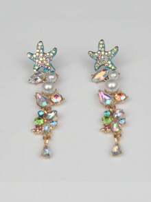 1 Pair Fashionable Crystal Starfish Earrings, Suitable For Party, Vacation, Holidays - Starfish Earrings - View 5
