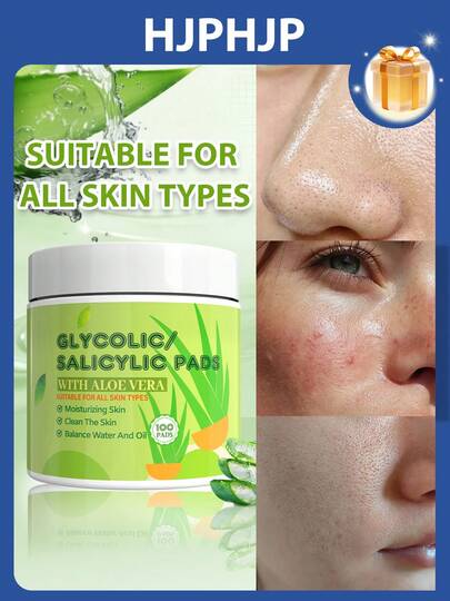 Almohadillas con ácido glicólico y salicílico, almohadillas exfoliantes con AHA BHA y aloe vera para poros obstruidos, control del acné y cuidado de los puntos negros, almohadillas faciales equilibradoras de aceite para refinar los poros, calmar la piel y mejorar la claridad de la piel, adecuadas para todo tipo de pieles, 100 unidades