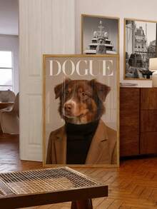 1幅无框时尚绅士狗狗肖像艺术印刷品，时尚犬类插画，可爱小狗墙饰，适合爱狗人士，客厅、卧室、宿舍装饰，趣味海报，墙面印刷品，复古装饰，大学宿舍必备，返校季最佳礼物之选 - 時尚狗 - 查看 2