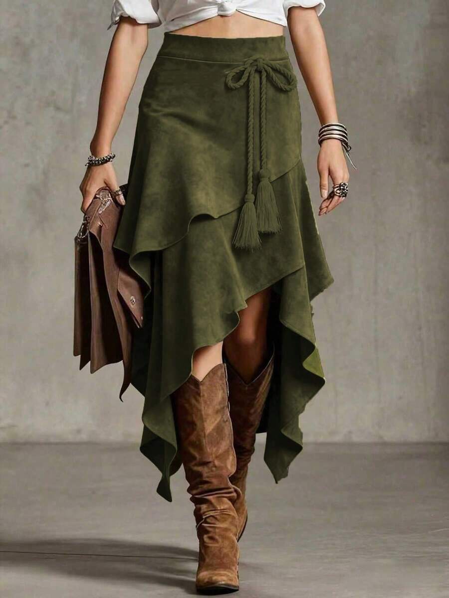 European And American New Women's Retro Irregular Rope Tied Casual ...
