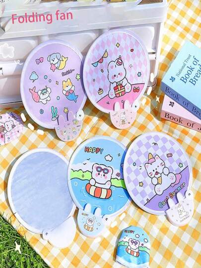 Abanico plegable, mini abanico de tela portátil y lindo, regalo de festival con mango, abanico plegable redondo, portátil, abanico de dibujos animados, pequeño y lindo ventilador para primavera y verano, accesorio de bolsillo con colgante vertical de loto de jade blanco, adecuado como regalo de cumpleaños o festivo para niñas, flujo de aire fuerte, lindo y práctico