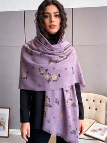 1件复古波西米亚风竹节纱线印花流苏头巾，金色花朵箔片装饰，柔软材质，多功能防晒/防风头巾披肩，适合日常生活/节日派对/宴会等场合。 - 彩色 - 查看 9