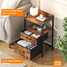 Compact 2-Drawer Fabric Bedside Table With Open Shelf | Metal Frame & Wooden Top, Space-Saving Nightstand For Bedroom/Living Room, Modern Sofa End Table With Storage - Rust Brown - View 6