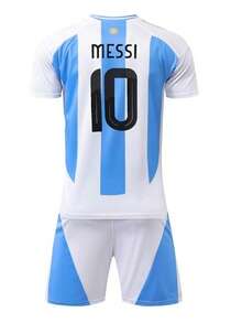 ODMYONO طقم كرة القدم لموسم 2024-2025 بتصميم الأرجنتين للأولاد من عمر 8-12 سنة - قميص رقم 10 وطقم شورت، تصميم المنزل - أبيض - مشاهدة 3