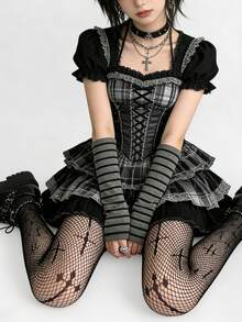 1双女士四季通用哥特式交叉渔网紧身裤，高弹黑色网眼连裤袜，朋克性感风，适合夜店和日常穿着 - 彩色 - 查看 3