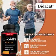 Cápsulas de suplemento cerebral - Con vitaminas, tiamina, niacina - Para la memoria, el enfoque y la concentración, 120 cápsulas - 1 botella - Ver 8