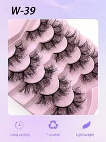 5 pares de pestañas postizas dramáticas y esponjosas ENCHUW, pestañas falsas de visón sintético largas y gruesas, pestañas postizas reutilizables para maquillaje - Negro - Ver 5