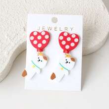 1 Pair Heart Balloon & Kitten Acrylic Dangle Earrings, Ceramic Texture Creative Cute Gift For Party, Celebration, Holiday - Y1178 - View 6