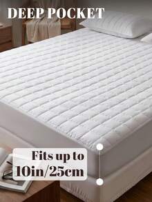 1pc Quilted Fitted Sheet, Solid Color Mattress Protector, Modern Fabric Deep Pocket Mattress Cover, Dustproof Bedspread For Bedroom And Guest Room, Fits Twin Full Queen King Size, Only Fitted Sheet Without Pillowcase, Machine Washable, Oeko-Tex Certified - White - View 4