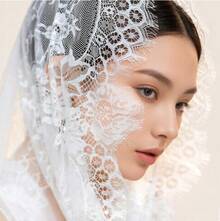 2026 Hot 1 Lace Mandira |   Tulle Floral Headscarf And Wedding, Ruffled Scarf |   Charming, Simple, Midnight Dining Style, Delicate Drape, 18-Inch Soft Tulle, Luxurious Mesh, Prayer And Wedding Wear - màu đen - Xem 2