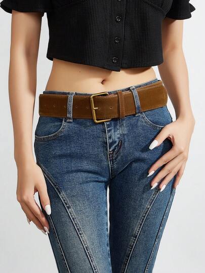 1pc Burgundy Faux Suede Wide Waist Belt, Y2K Baddie Decor For Skirts, Unique Design Vintage Fashion Belt For Women
