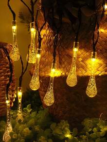 1 pieza Luz de cadena solar con gota de agua - 8 modos de iluminación, 20/50 LED, 5/7 m, luz de hadas solar impermeable para jardín, patio, balcón, casa, valla, decoración de fiesta de boda, luz de cadena de cristal, talla grande adecuada para carpas, macetas, plantas verdes, pabellones, reuniones, festivales de renacimiento, decoraciones navideñas, regalos del Día de la Madre (blanco cálido/blanco/color) - Guirnaldas de luces con forma de gotas de agua - Ver 12